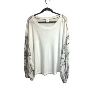 By Together Women's Scoop Neck Balloon Marbled Sleeves Light Cotton Blouse sz. L